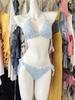 Conjunto de Bikini de Cuatro Piezas para Mujer con Mangas Largas, Estampado Floral Fresco, Adecuado para Aguas Termales, Ropa de Baño Pura y Sexy para Vacaciones