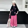 Conjunto de Verano para Niñas de Manga Corta y Pantalón Largo 2026 Nuevo Atuendo de Verano Elegante Camiseta Casual Pantalones Anchos Finos para Niños Modernos