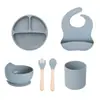 Juego de Vajilla Infantil de Silicona de Grado Alimenticio, Taza para Pastel, Plato con Ventosa, Plato Dividido, Babero, Mismo Modelo que Amazon