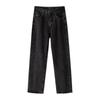 Pantalones vaqueros rectos negros y grises para mujer, con forro de terciopelo, cálidos, holgados, gruesos, casuales, de cintura alta y pierna ancha.