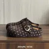 YEYE estilo coreano retrô casual poá slip-on feminino outono inicial nova pata de gato simples metal versátil chinelos