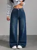 Comércio Exterior Transfronteiriço Amazon Fábrica de Origem Europeia e Americana Atacado Jeans Feminino de Perna Larga com Fivela Ajustável na Cintura Traseira para Outono
