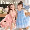 Vestido Ruffle Rosa de Alcinha Estilo Coreano Verão 2026 para Bebês Meninas, Doce Vestido de Princesa