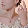 Zhuangshengsheng Joias Flor de Gelo Corte Cobre Inlaid Padparadscha Conjunto de Joias de Luxo Leve para Mulheres 12*12*10*10 Atacado