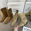 2026 Versión Coreana Nuevo Diseño de Nicho Botines Cortos Franceses Retro Punta Cuadrada Pequeña Botas Vaqueras Súper Elegantes Botas de Media Caña Botas para Mujer