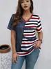 2026 Nova Roupa Feminina Transfronteiriça de Verão Camiseta de Manga Curta com Decote V Estampa Jeans Top Casual Solto Emagrecedor para Mulheres