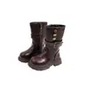 Botas de cuero de moda para mujer y niña, nuevas botas Martin de caña media 2026, tacón medio, suela blanda, superficie suave, botas Martin de caña larga