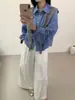 Camisa Longa Listrada Estilo Francês Algodão Cocoon para Mulheres 2026 Nova Coleção Primavera e Outono com Xale Top Único