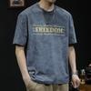 Camiseta de algodón puro con letras de marca de moda de media manga para hombre, talla grande, estilo americano, combinable con todo, 2024