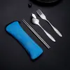 Conjunto de Três Peças de Aço Inoxidável Conjunto de Talheres Portátil Novo Chinês Espessado Garfo Colher Hashis Combinação Presente Atacado