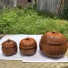 Latas de Té Tejidas de Bambú Wengkai, Cestas de Calabaza, Cestas para Guardar Snacks y Huevos en Casa, Cestas Tejidas para Frutas con Tapa