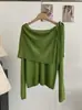 Conjunto de Dos Piezas de Punto Omalai para Mujer en Primavera 6914, Suéter Holgado de Manga Larga, Color Sólido, Cuello Redondo con Chal