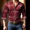 Camisa de manga larga para hombre de comercio exterior transfronterizo con estampado digital de lunares y cuadros, casual, de negocios, con cuello