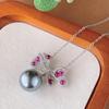 Huayoumei Joyería Set de Perlas Collar Pendientes Lazo Rubí Retro Moda Gama Alta para Mujer Venta al por Mayor