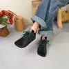 2024 Botines Nuevos de Suela Gruesa con Cordones Bloques de Color Calzado para Mujer Suela Plana Pie Ancho Boca Profunda Retro Mujer