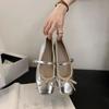Zapatos Mary Jane para Mujer 2026 Verano Nuevo Estilo Moño Punta Cuadrada Color Plateado Costura Oculta Tacón Plano Zapatos de Ballet