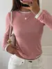Ropa de Mujer Transfronteriza Europea y Americana Bloque de Color Falso Dos Piezas Manga Larga Camiseta Cuello Redondo Corte Ajustado Elástica Corta Estilo Chica Caliente Capa Base Adelgazante