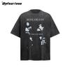 Camiseta Retro Abstracta Estilo Americano Lavado Viejo Manga Corta Verano para Hombre y Mujer Trendy Pesada Holgada Casual Pareja Top