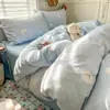 Juego de Ropa de Cama Auténtico Clase A Estilo Fresco Algodón Puro Lavado de Cuatro Piezas para Dormitorio Estudiantil, Sábana, Funda de Edredón, Juego de Tres Piezas 4