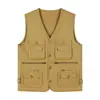 Chaleco vintage de algodón con múltiples bolsillos y botones de cobre para hombre, adecuado para pesca al aire libre, fotografía, ropa de trabajo y actividades de team building.