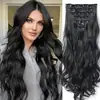 Extensiones de cabello con ondas grandes europeas y americanas para mujer, 16 clips, juego de 7 piezas, extensiones de cabello largo y rizado