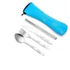 Traje de cubiertos para bistec de acero inoxidable, cuchillo, tenedor, cuchara, palillos, suministros portátiles para estudiantes al aire libre, suministro transfronterizo, fácil de usar, creativo