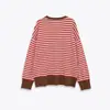 Ropa de Mujer al por Mayor Transfronteriza Otoño e Invierno 2025 Nuevo Estilo Europeo y Americano Camisetas Sueltas Casuales Rayadas Sudaderas de Cuello Redondo