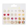 Pendientes de Combinación de Perlas Redondas de Imitación de Flor y Diamante, Varios Meses, Set de Pendientes, Europeos y Americanos de Venta Caliente Transfronteriza, 12 Pares