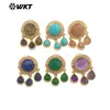 Pendientes Cortos Exquisitos para Mujer Me120 Estilo Palacio Chino Borla de Piedras Preciosas Coloridas Diseño de Piedra Gota de Agua