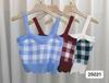Camisola Plaid Preto e Branco Contrastante Estilo Coreano 2026 para Mulheres, Top Curto de Tricô com Bordas Onduladas para Usar por Cima ou em Camadas