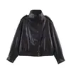 Atacado Fabricante de Roupas Femininas Transfronteiriço 2026 Moda Europeia e Americana Jaqueta Bomber de Couro Sintético Solta com Zíper e Gola Alta