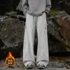 Pantalones personalizados/forrados de polar para otoño e invierno, pantalones impermeables para hombre para exteriores, marca de moda, pantalones de trabajo rectos holgados, estilo grueso