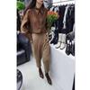 9912 Da Ai Mei Yi Yuan 2026 Outono Nova Cor de Café Camisa de Manga Longa com Lapela Moda Botão Inclinado Frontal Calça Longa Roupa Feminina