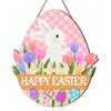 Conejo de Pascua de Madera Tulipanes Huevos de Colores Letrero Decorativo de Huevo de Color Colgante para Decoración Colgante