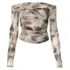 Camiseta Slim de Manga Corta con Estampado 3D Estilo Europeo y Americano Nueva Primavera 2024 Top Retro Sexy de Un Hombro Fruncido para Mujer