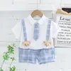 Ropa infantil conjunto de dos piezas camisa infantil nueva de manga corta para niño top holgado con solapa camisa de dibujos animados traje de pantalón casual