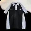 Camiseta Retro Americana Bordada com Polo Color-Blocking para Homens e Mulheres, Top de Verão com Gola de Manga Curta para Casal