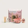 Juego de Matcha de Cerámica Ru Rosa, Tazón de Matcha con Forma de Calabaza, Utensilios de Té de Imitación Vintage Dinastía Song, Soporte para Batidor de Matcha, Soporte para Batidor de Matcha, Soporte de Cien Hojas