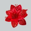 Venda Quente Transfronteiriça Pó Dourado Folhas de Pinheiro de Cinco Pontas Flores Decorativas de Natal Cabeças de Flores Artificiais Acessórios para Guirlanda de Decoração de Árvore de Natal