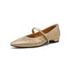 Sapatos femininos vintage feitos à mão, plissados, salto grosso, macio, dourado, perolado, pele de carneiro, Mary Jane, confortáveis, salto baixo, sapatos pontudos