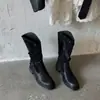 Botas de Moda Europeas 4.5cm con Remaches Simples 2026 Otoño/Invierno Nuevas Botas Hasta la Rodilla Puntera Redonda Tacón Grueso Botas Martin Mujer