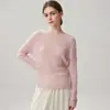 Nueva colección otoño/invierno: Suéter ligero de cachemir con lentejuelas y manga larga, con cuello redondo, diseño de crochet calado y corte holgado