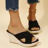 Nuevas Chanclas de Cuña Moda para Mujer Ropa de Exterior 2022 Verano Nuevas Chanclas de Paja de Punta Abierta Chanclas de Tacón Alto para Mujer