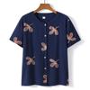 Traje de verão para avós de mulheres de meia-idade e idosas, roupas de algodão e seda para mães idosas, blusa de manga curta para idosos, conjunto de duas peças