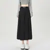 Saia feminina de cintura alta, novo estilo outono, modeladora, plissada, saia midi para terno, cinza