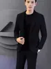 Blazer de Terno com Ombreiras de Alta Qualidade Estilo Francês para Homens Estilo Levemente Maduro Slim-fit Peça Única Casual Business Pequeno Terno