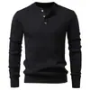 Suéter de Punto a Rayas de Manga Larga con Cuello Henley Abotonado para Hombre, Estilo Old Money con Acabado de Alta Gama, Venta al por Mayor de Fábrica Transfronteriza Otoño/Invierno