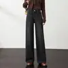 Jeans preto de cintura alta e perna larga para mulheres, novo estilo outono 2026, tamanho grande, cobre o quadril, emagrecimento, calças retas folgadas