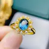 Anel de Topázio Azul Natural de Londres Anel Corpo de Prata S925 Presente de Aniversário para Mulheres Japonesas e Coreanas Base de Prata S925