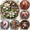 Letrero redondo de hierro y aluminio vintage Pájaro rojo navideño Gnomo Letrero de puerta Arte de hierro para pared Letrero decorativo transfronterizo